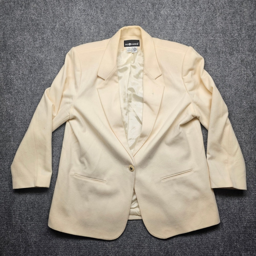 Sag Harbor Vintage 100% Wool Blazer Cream Ivory Single Button Size 18 8520